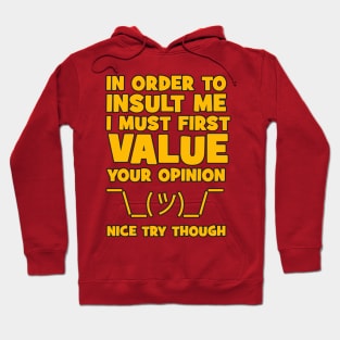 In order to insult me, I must first value your opinion Hoodie